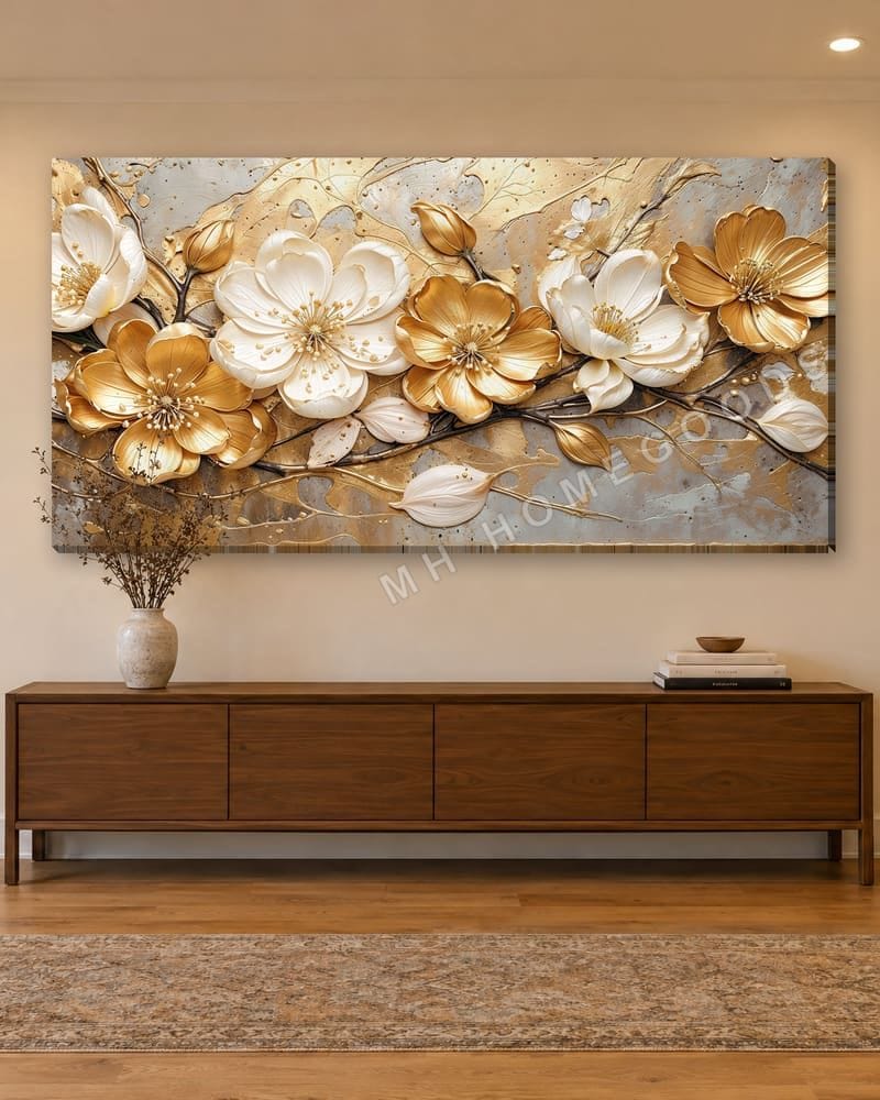 Golden Blossom Branch above a hallway console